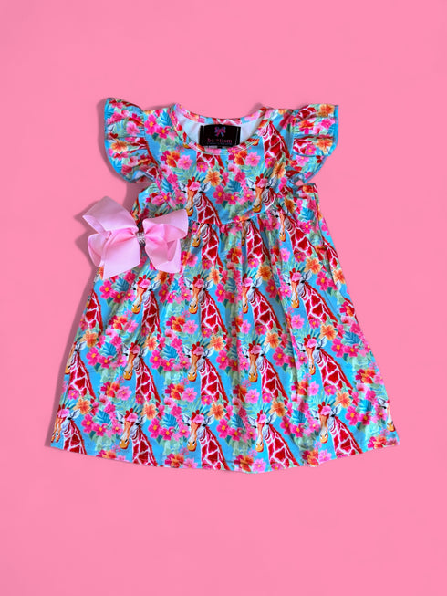 Girls Zoo Giraffe Dress with Matching Bow - Bowtism